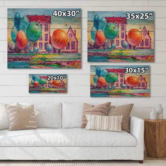 Designart - Daydream House In The VIllage - Traditional Print on Natural Pine Wood
